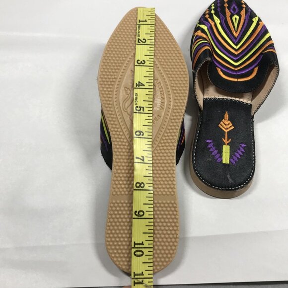 Moroccan Artizana Shoes Womens Size 10 Black Embroidered Mule Pointed Toe - Picture 3 of 6